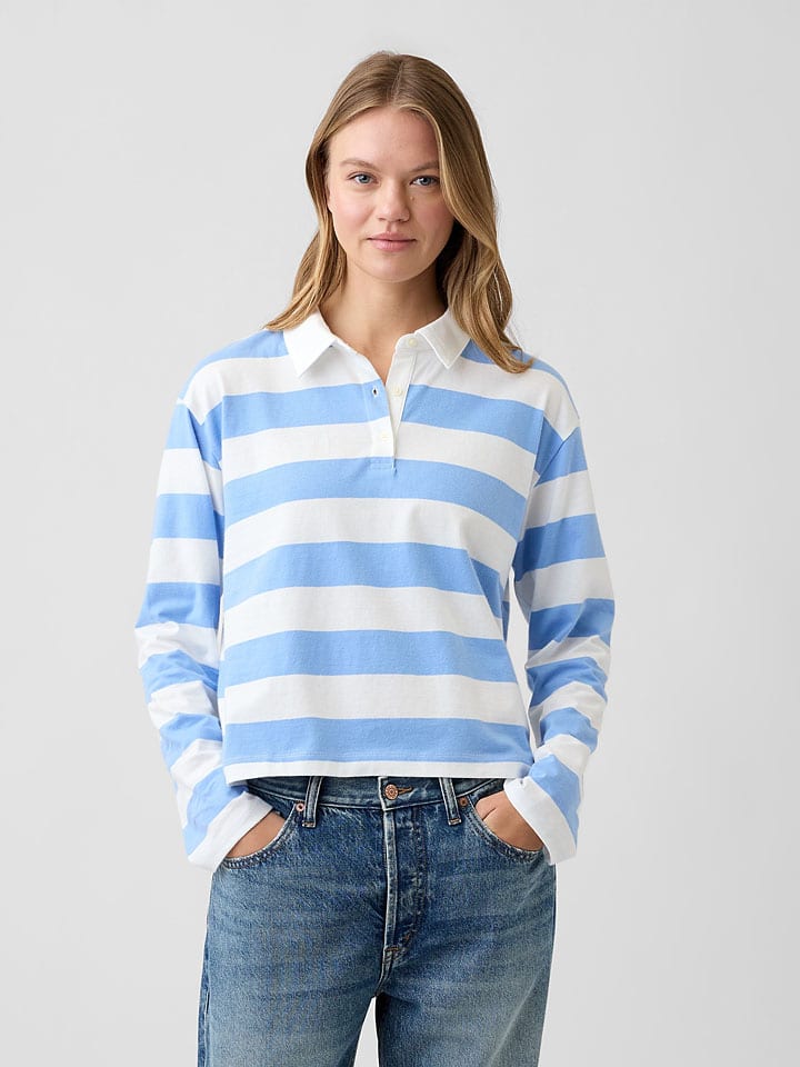 Poloshirt in Hellblau/ Weiß