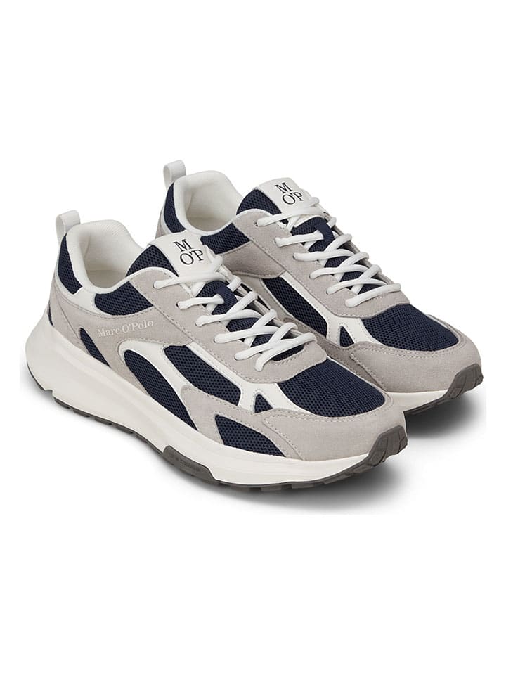 Skórzane sneakersy w kolorze granatowo-beżowym