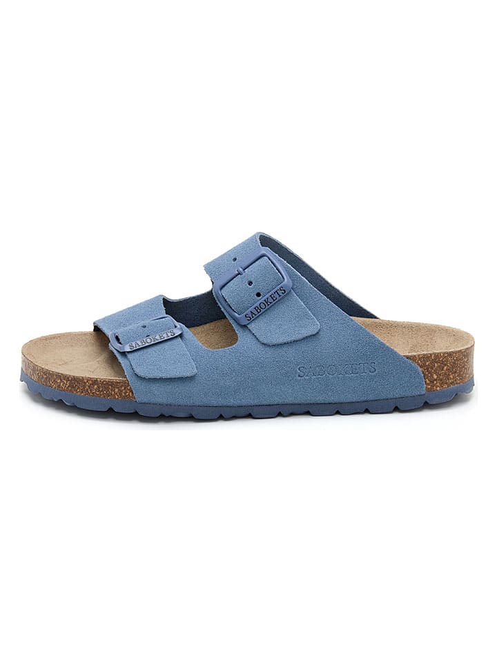 Leder-Pantoletten in Blau