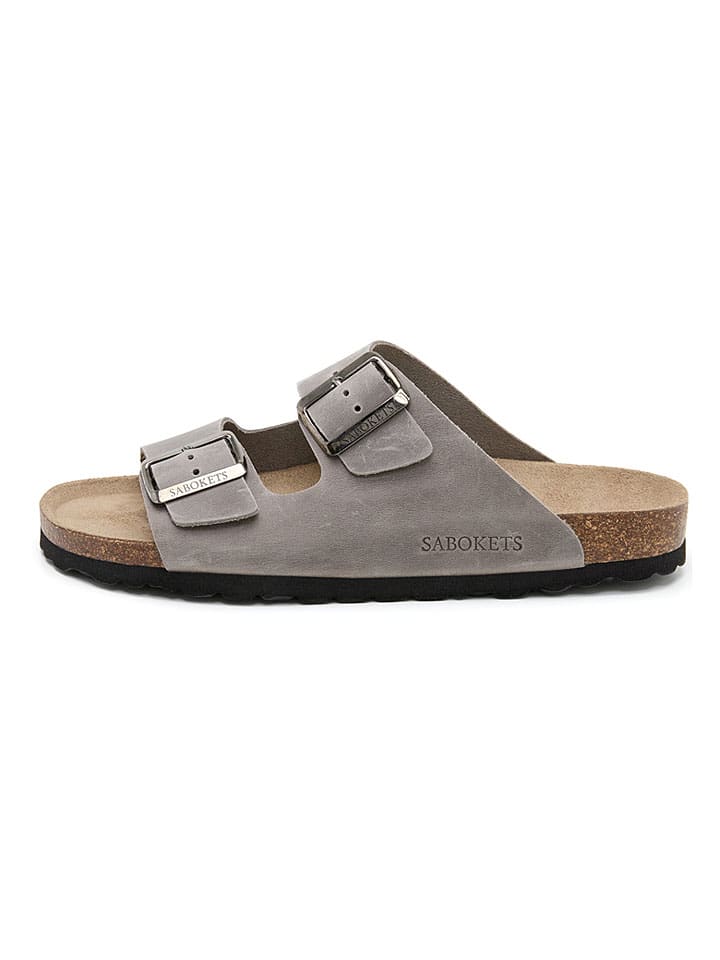 Leder-Pantoletten in Grau