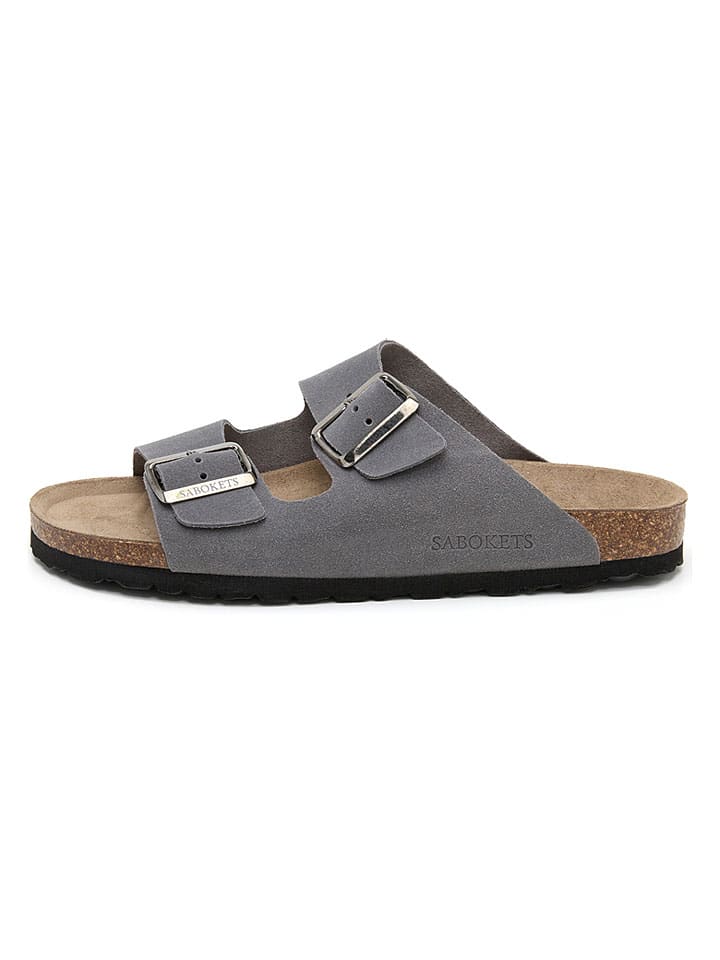 Leder-Pantoletten in Grau