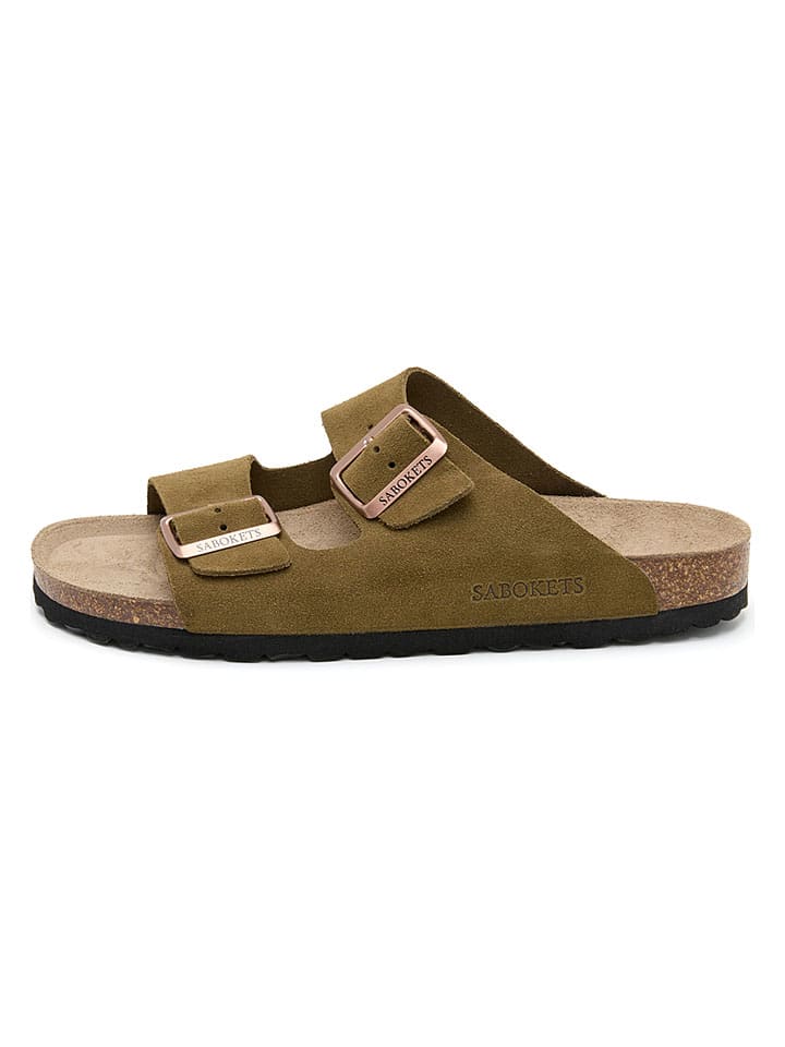 Skórzane klapki w kolorze khaki