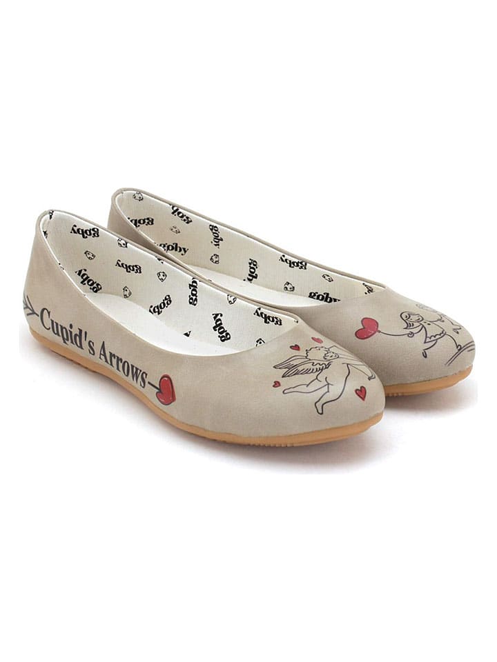 Ballerinas in Beige/ Rot