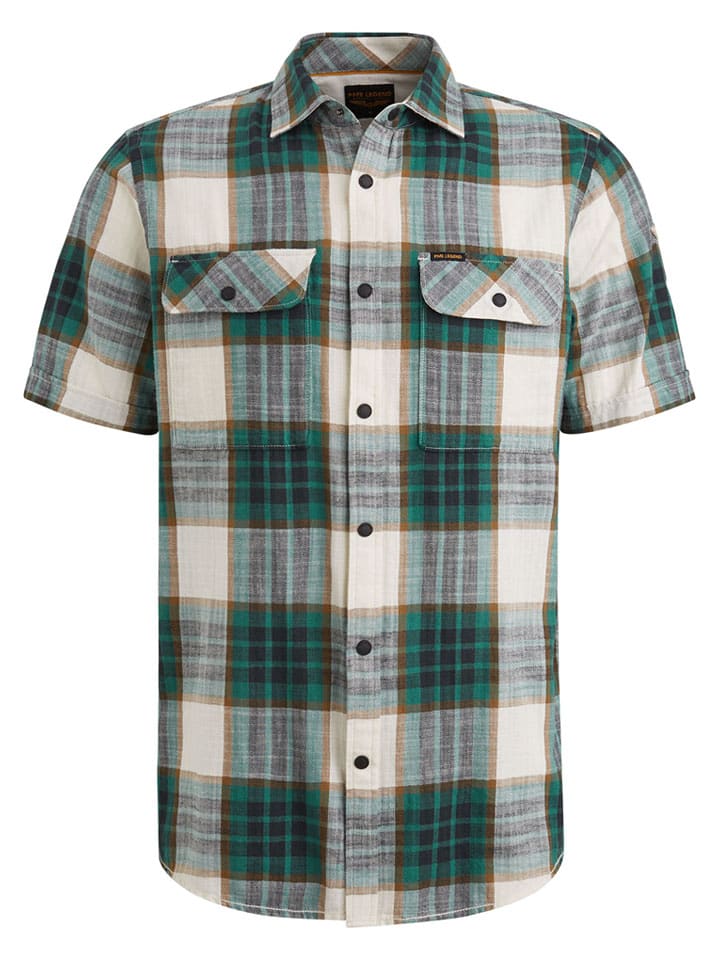 Hemd - Regular fit - in Creme/ Grün