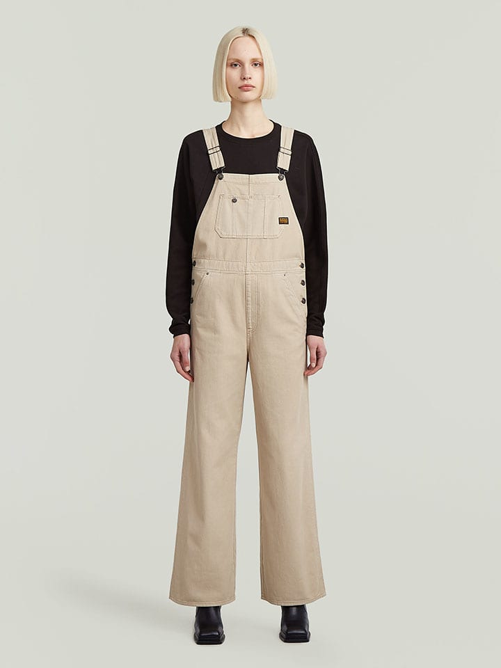 Jeans-Latzhose in Beige
