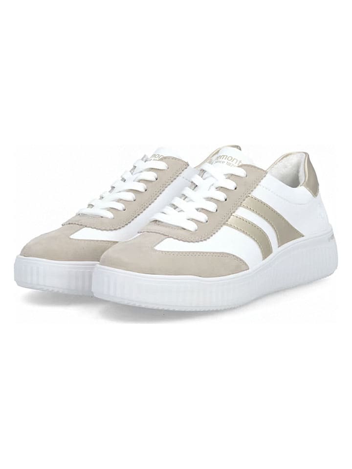 Leder-Sneakers in Weiß/ Gold/ Beige