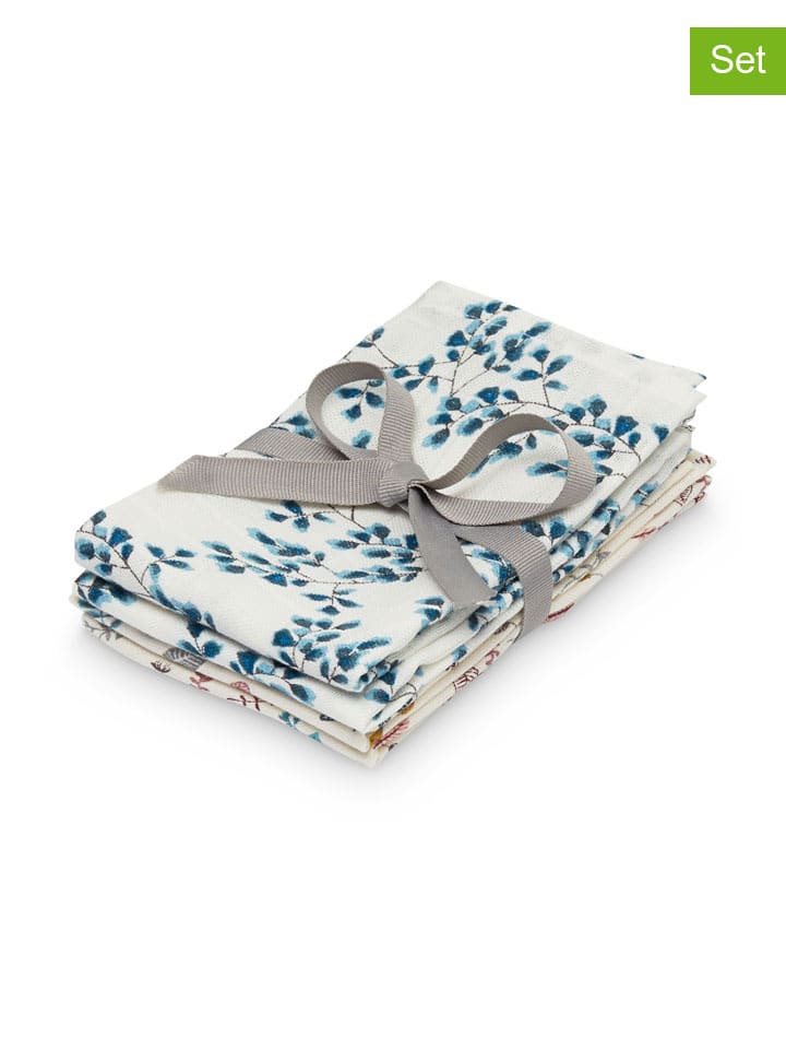 4-delige set: washandjes crème/blauw - (L)30 x (B)30 cm