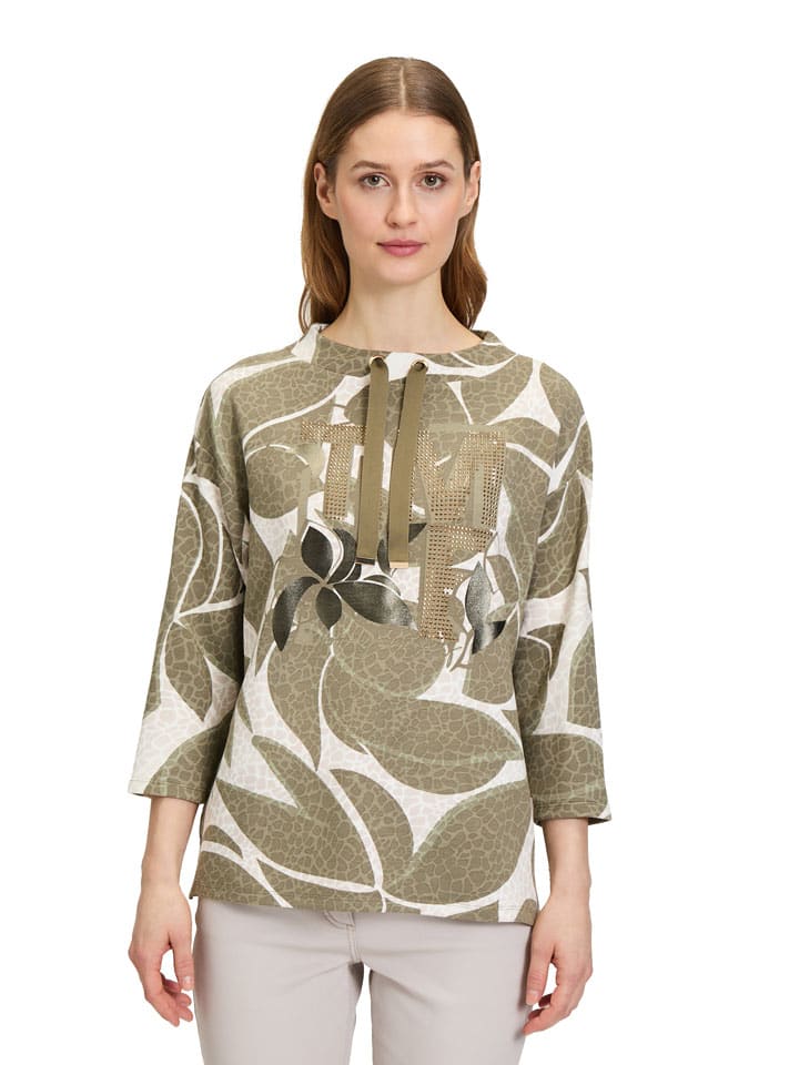 Sweatshirt in Khaki/ Weiß