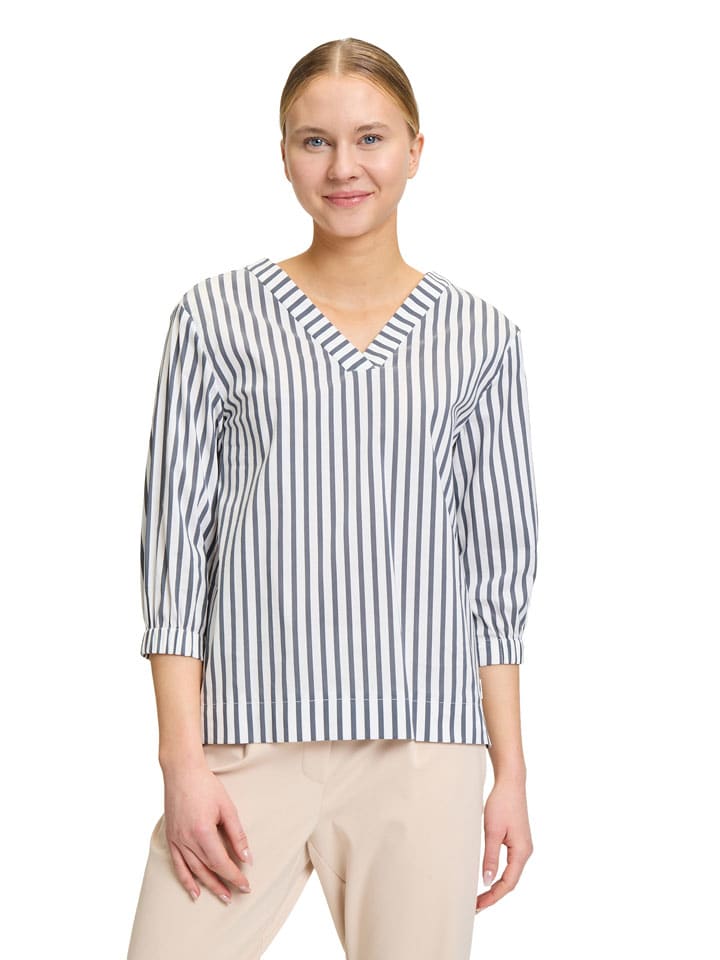 Blouse crème/donkerblauw