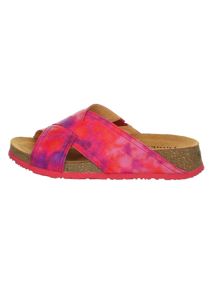 Leder-Pantoletten "Koak" in Rot/ Pink/ Lila