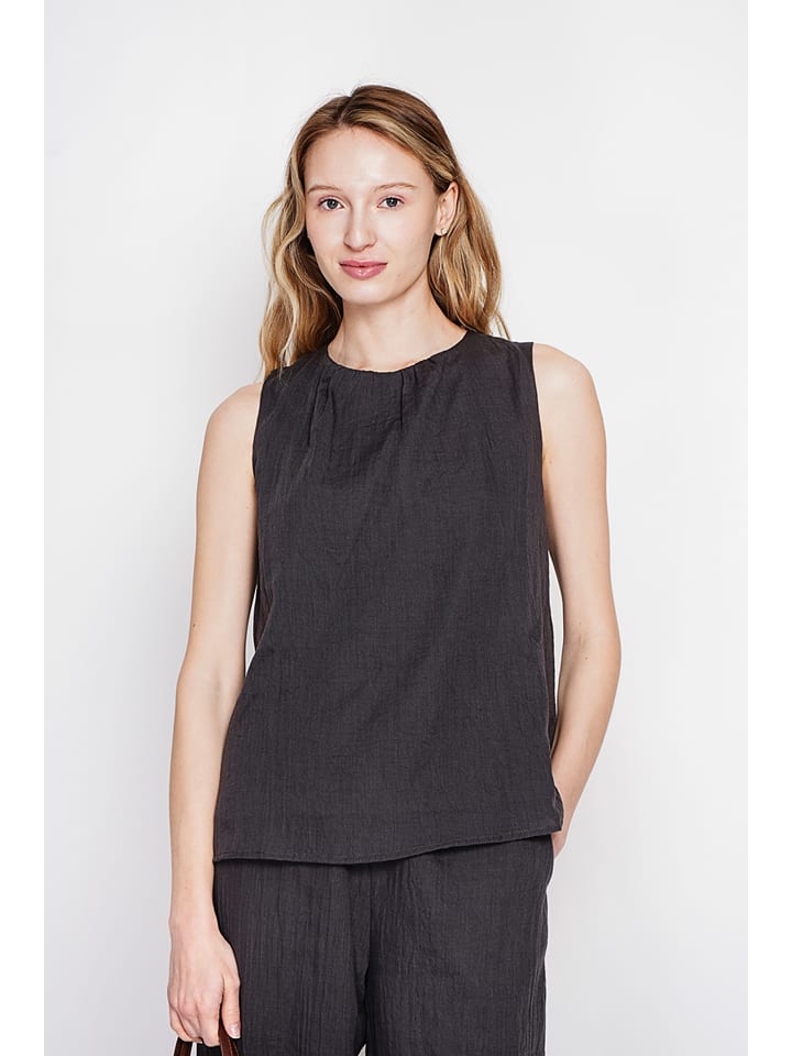 Lniany top w kolorze czarnym