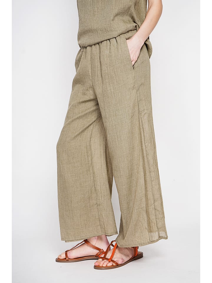 Lniane kuloty w kolorze khaki