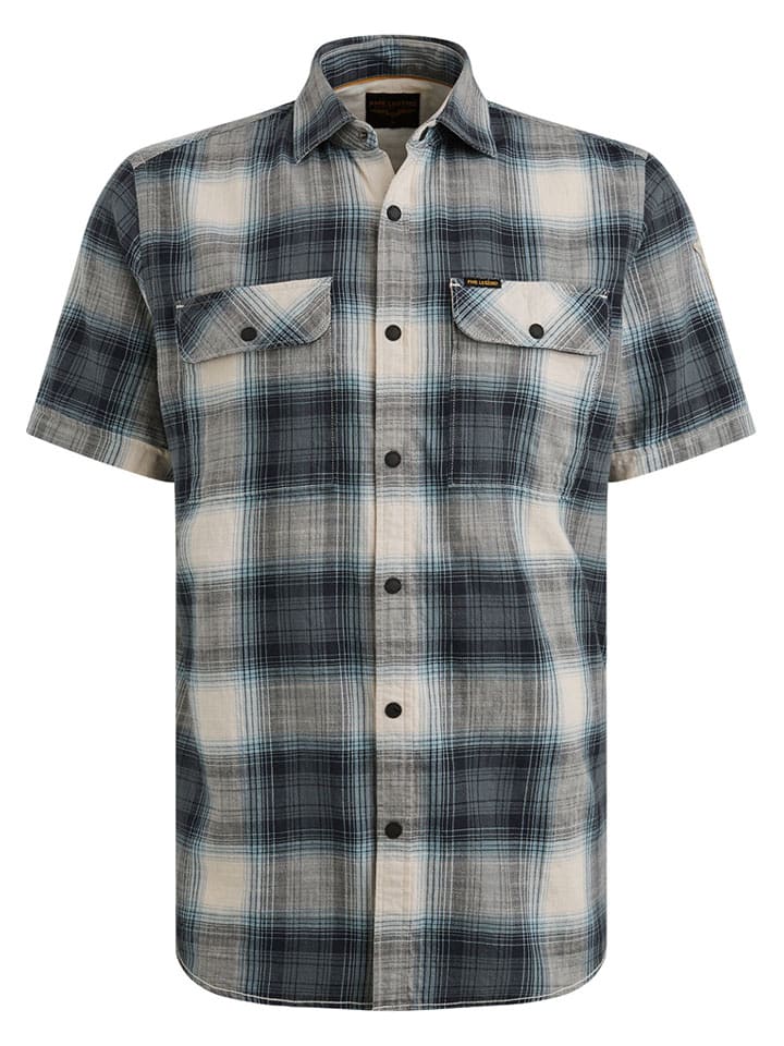 Blouse - regular fit - donkerblauw/crème
