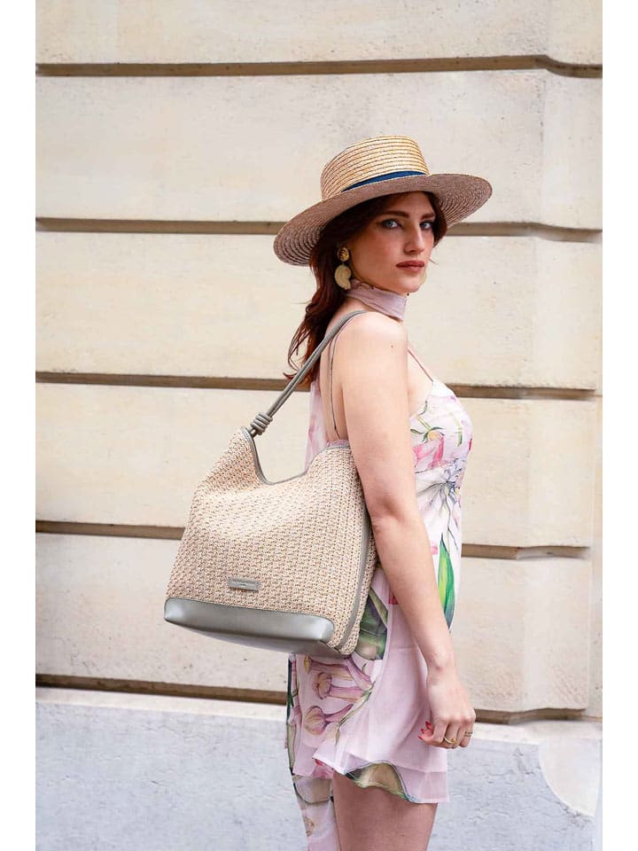 Schultertasche "Luzia" in Beige/ Grün - (B)28 x (H)34 x (T)15 cm