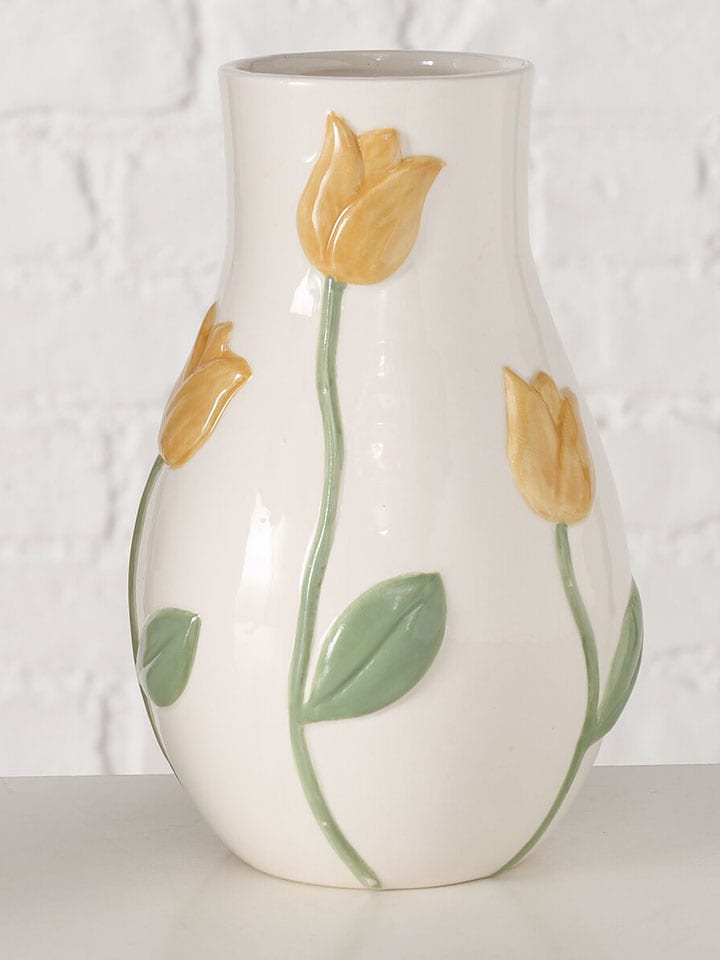 Vaas "Lisette" wit/geel/groen - (H)20 cm