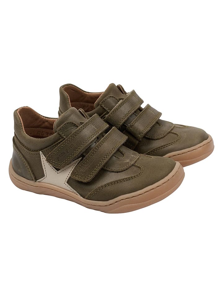 Leder-Sneakers in Khaki