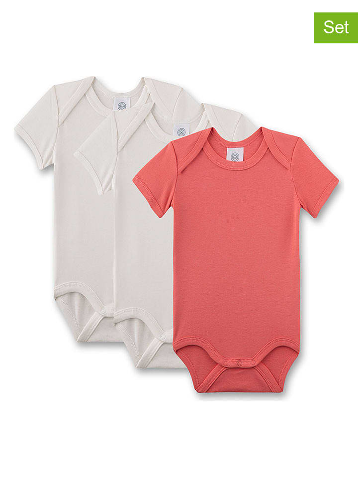 3er-Set: Bodys in Rot/ Beige