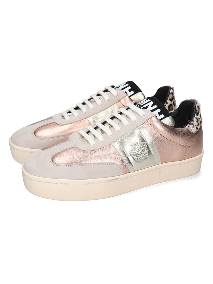 Skórzane sneakersy "Amira 1" w kolorze różowozłoto-beżowym