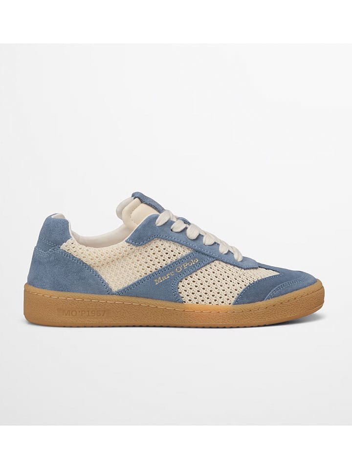 Leder-Sneakers in Hellblau/ Beige