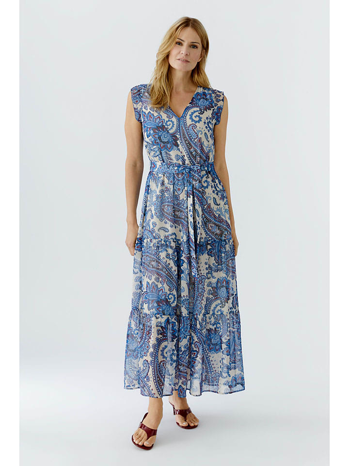 Kleid in Blau/ Creme