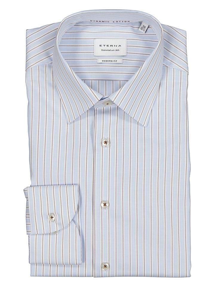 Blouse - modern fit - lichtblauw/wit