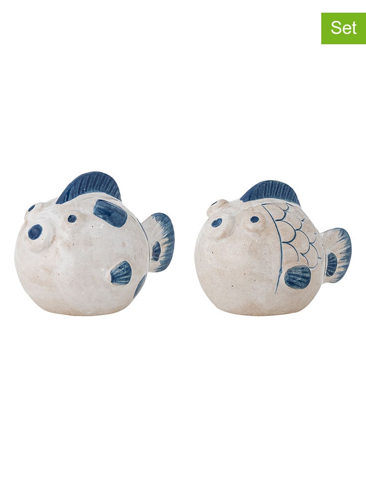 2-delige set: zout & peperstrooier "Fugu" wit/blauw - (H)6,5 cm