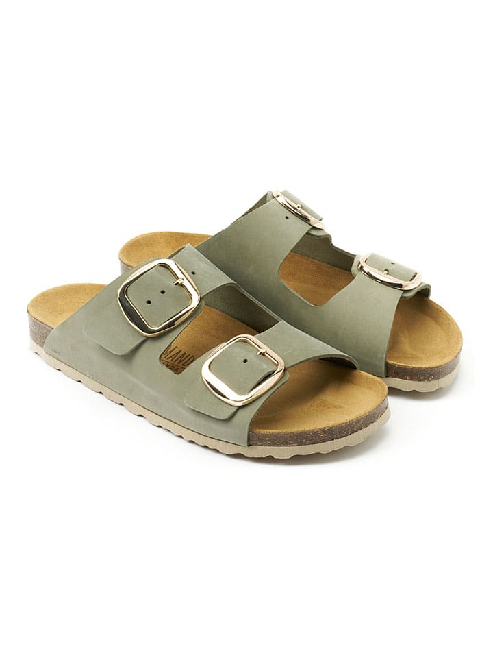 Skórzane klapki "Alberto" w kolorze khaki