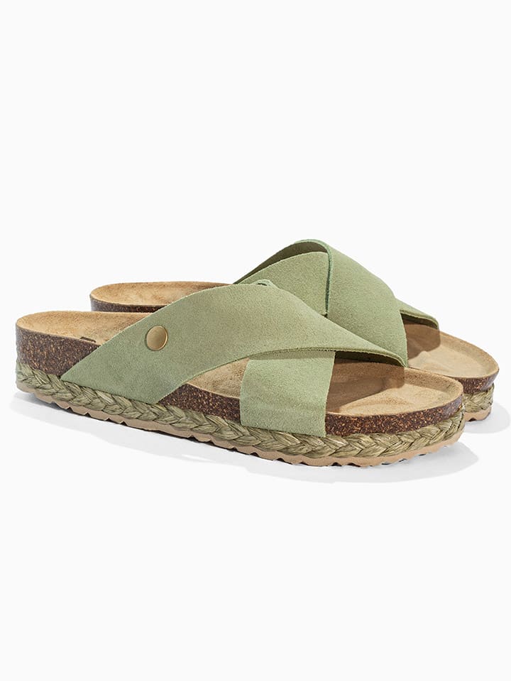 Skórzane klapki "Lauren" w kolorze khaki
