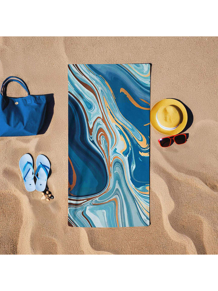 Strandtuch in Blau/ Hellbraun