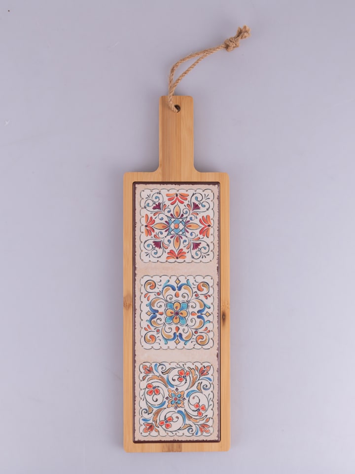 Deska w kolorze jasnobrązowym ze wzorem do krojenia - 12,5 x 41,5 x 1,2 cm
