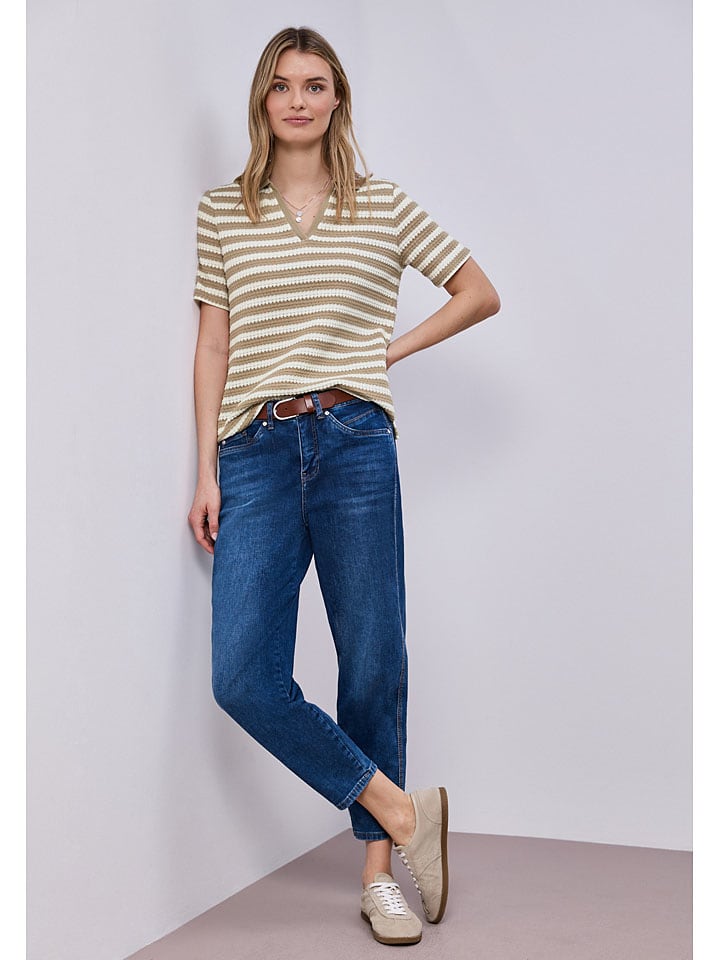 Poloshirt in Beige/ Weiß