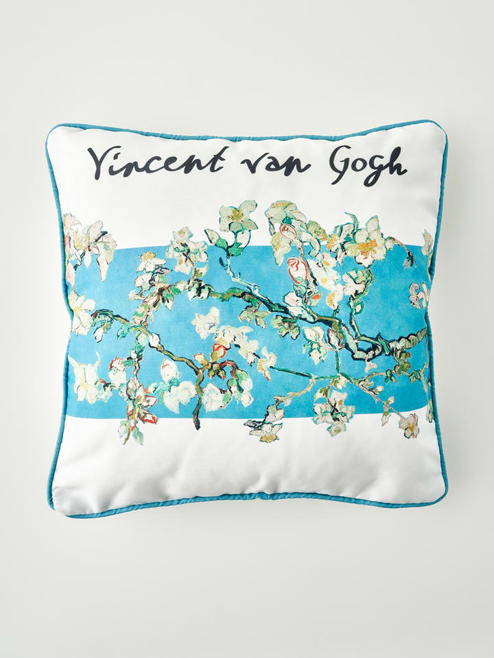 Kissenbezug "Van Gogh" in Weiß/ Türkis - (L)43 x (B)43 cm