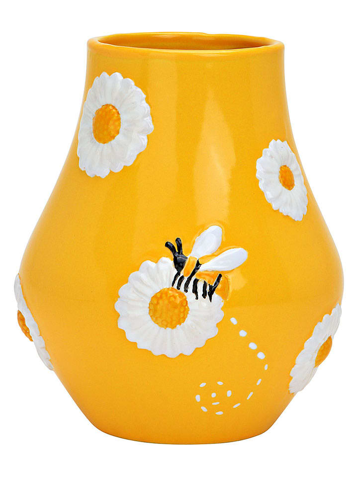 Vase "Flowers and bees" in Gelb - (H)18 x Ø 15 cm