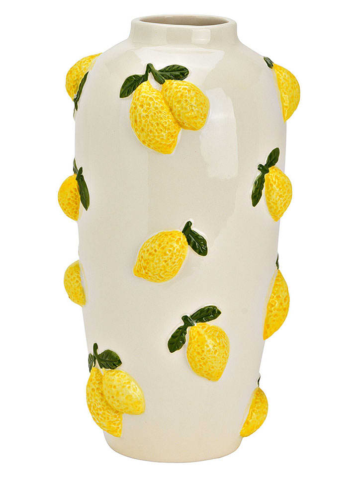 Wazon "Lemon" w kolorze biało-żółtym - wys. 27 x Ø 15 cm