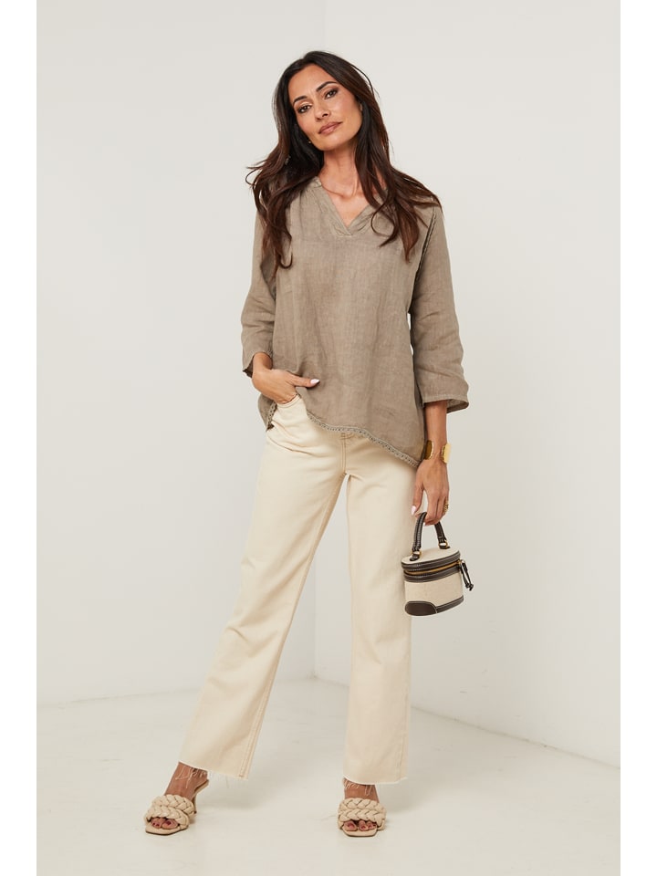 Leinen-Bluse in Taupe