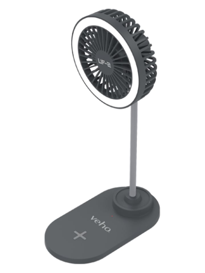 3in1: USB-Ventilator in Schwarz - (B)15,2 x (H)44,5 x (T)7,5 cm