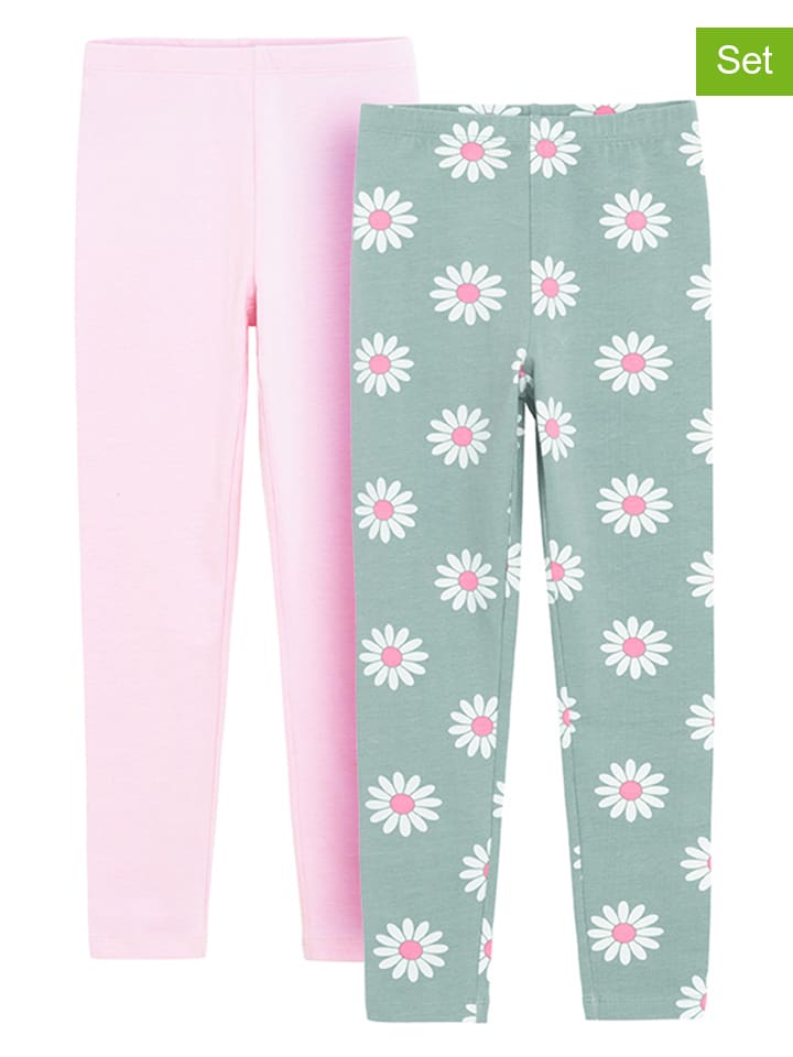 Legginsy (2 pary) w kolorze zielono-jasnoróżowym