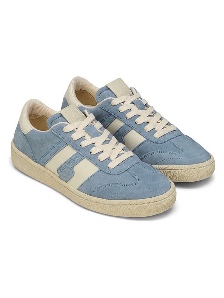 Skórzane sneakersy w kolorze beżowo-błękitnym