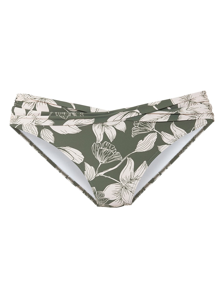 Bikini-Hose in Dunkelgrün/ Creme