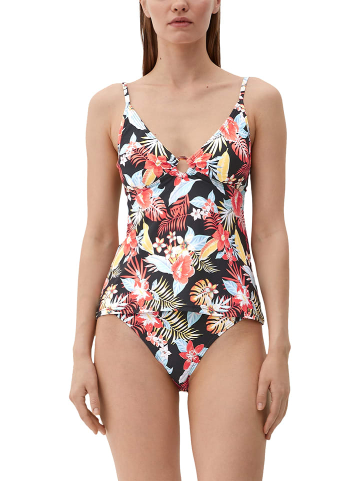 Koszulka tankini w kolorze czarno-błękitno-koralowym
