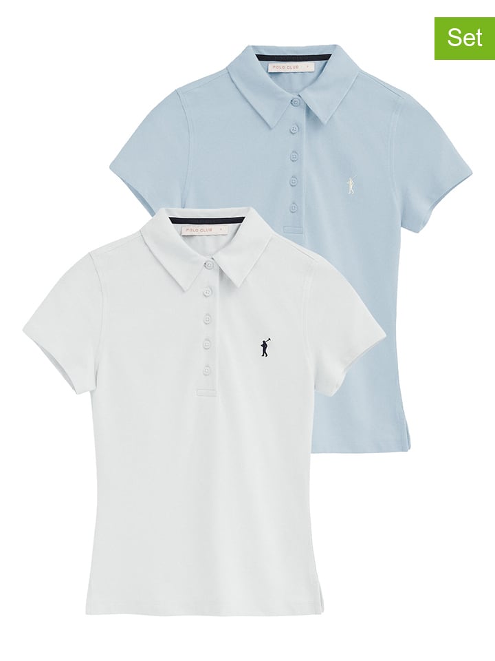 Koszulki polo (2 szt.) w kolorze białym i błękitnym