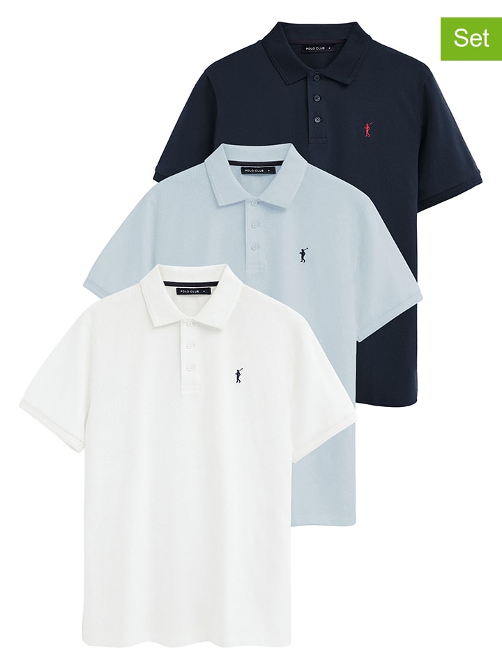 3er-Set: Poloshirts in Dunkelblau/ Hellblau/ Weiß