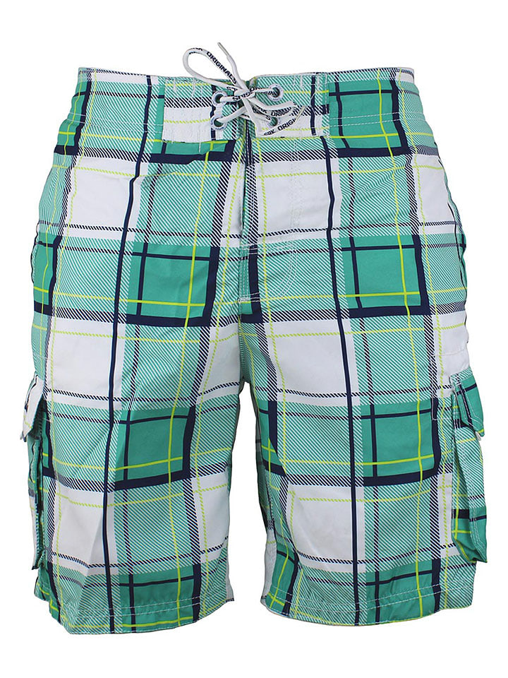 Badeshorts "Clif" in Weiß/ Türkis