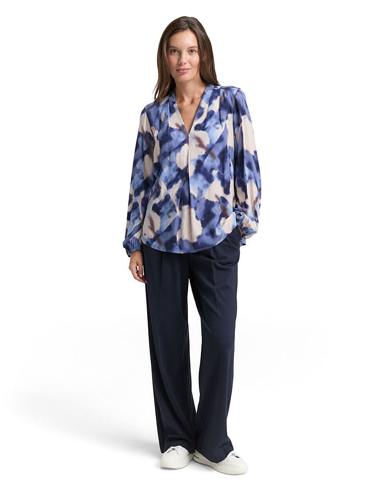 Bluse in Dunkelblau/ Creme