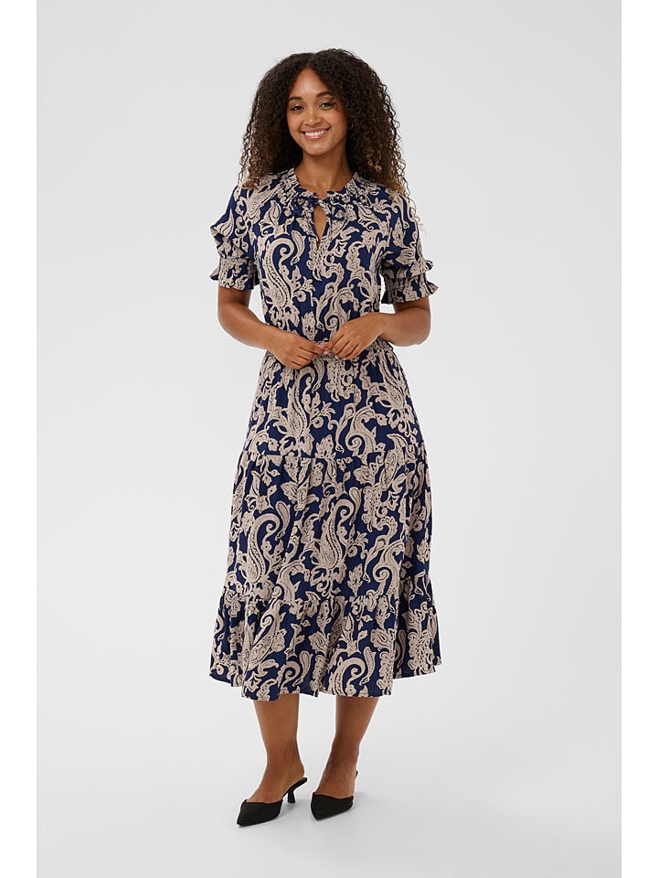 Kleid in Dunkelblau/ Beige