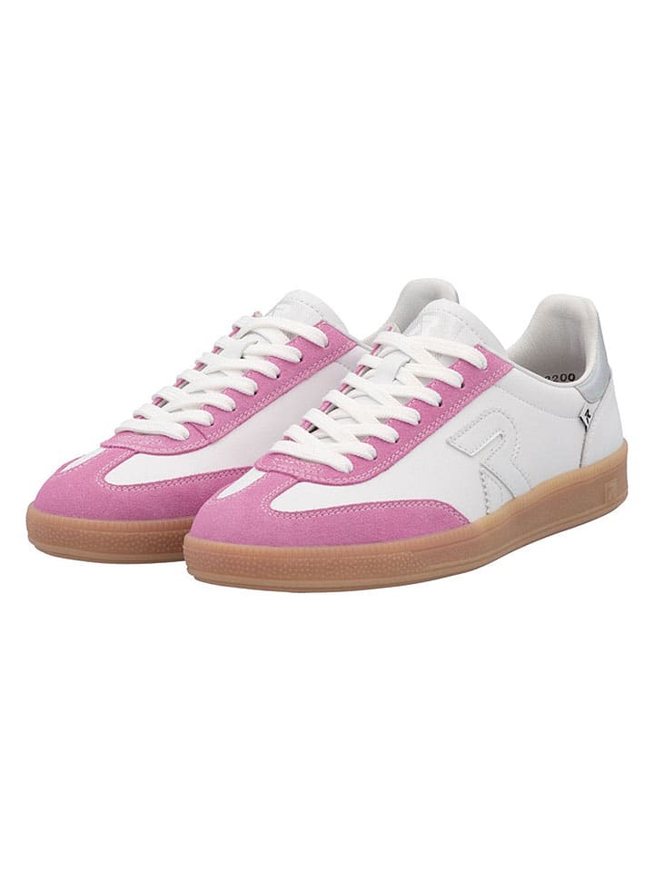Skórzane sneakersy w kolorze biało-jasnoróżowym