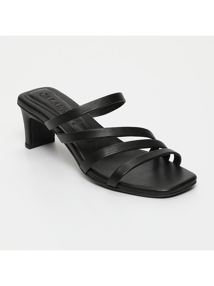 Leder-Pantoletten in Schwarz