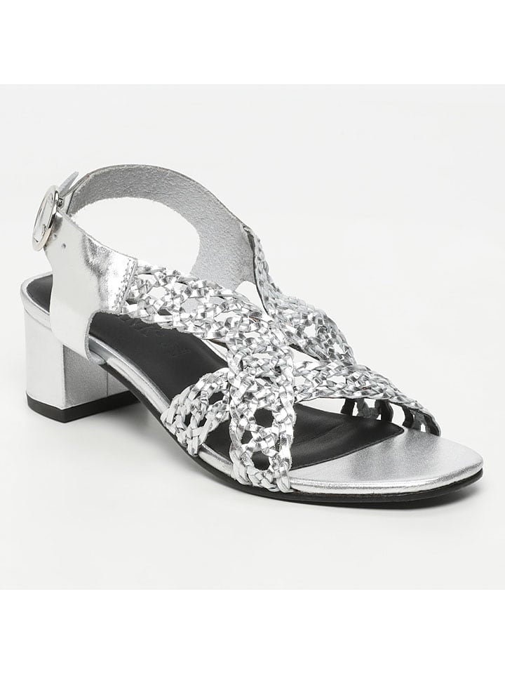 Leder-Sandaletten in Silber