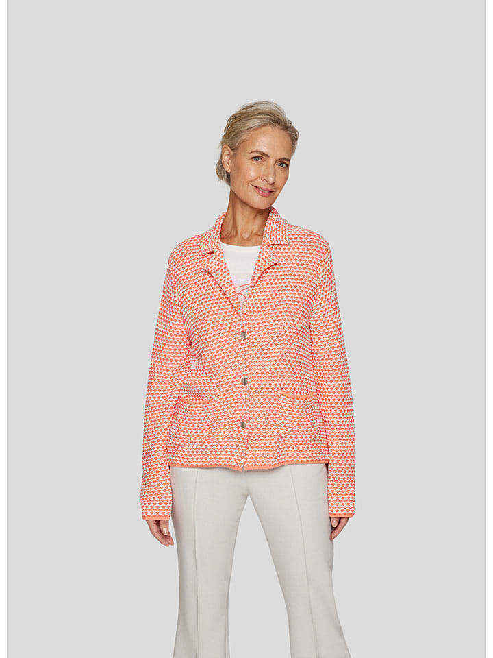 Cardigan in Orange/ Weiß