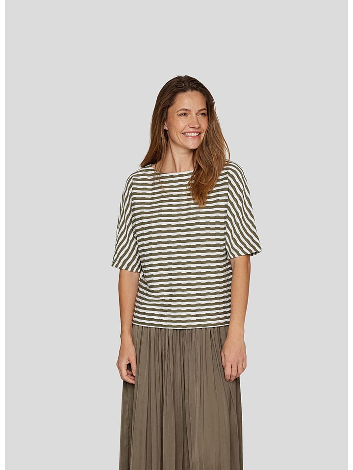 Shirt in Khaki/ Weiß